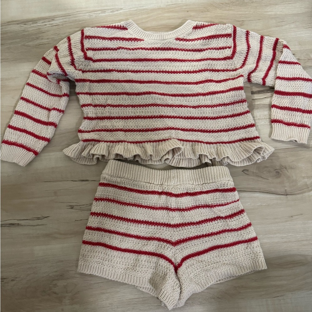Jessica Simpson Cream and Red Knit Kids Matching Set